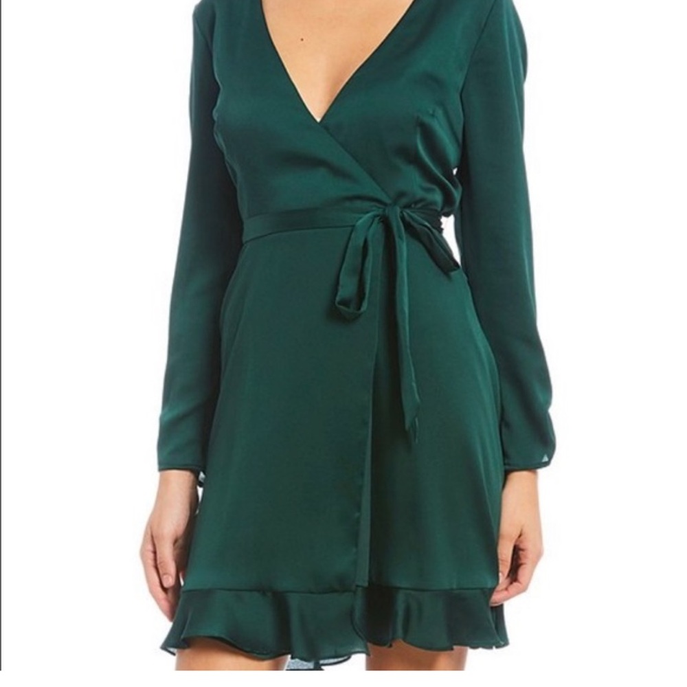 Gianni Bini Dark Green Ruffle Hem Wrap Dress